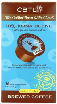 CBTL 10% Kona Blend Brew Coffee Capsules By The Coffee Bean & Tea Leaf, 16-Count Box