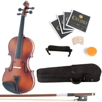 Mendini 4/4 MV300 Solid Wood Violin in Satin Finish with Hard Case, Shoulder Rest, Bow, Rosin and Extra Strings - Full Size