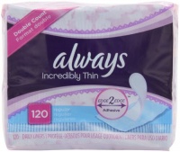 Always Incredibly Thin Regular Daily Liners, wrapped, 120 Count (Pack of 2)