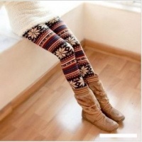 Multi-Colored Women's Soft Knitted Stripe Snowflakes Leggings Tights Gift W011