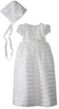 Jayne Copeland Baby-Girls Infant Christening Organza Stripe Dress, White, 12 Months