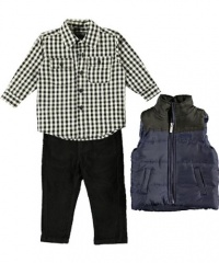 Kenneth Cole Baby-boys Infant Puffy Vest with Shirt and Jean, Navy, 24 Months