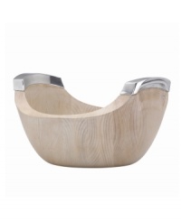 A smooth, minimalist shape highlights the beauty of solid ash in this Torq Metal and White Woods salad bowl. With polished aluminum handles. From the Dansk serveware collection. (Clearance)