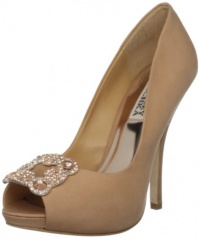 Badgley Mischka Women's Gayla Peep-Toe Pump,Caramel Silk,9 M US