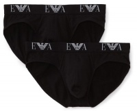 Emporio Armani Men's Cotton Stretch 2 Pack Brief, Black, X-Large