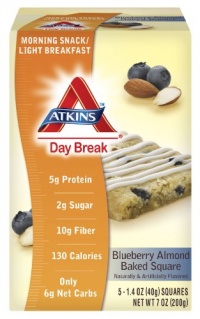 Atkins Day Break Blueberry Almond Baked Square, 5 - 1.4 Ounce Squares per Box