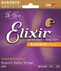 Elixir Strings Acoustic Phosphor Bronze Strings NANOWEB Coating, 6-String, Medium