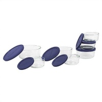 Pyrex 6022369 Storage 14-Piece Round Set, Clear with Blue Lids