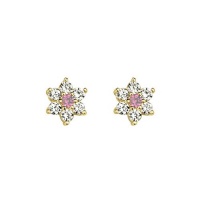 14k Gold Plated Pink Flower CZ Children Stud Earrings with Screw-back