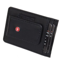 Alpine Swiss Genuine Leather Money Clip front pocket wallet with magnet clip and card ID Case, Black