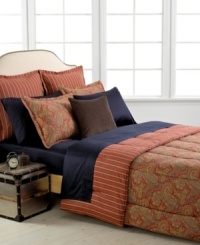 This Lauren Ralph Lauren Home Edmonton European sham, finely crafted with 230-thread count cotton sateen fabric, provides an extra layer of comfort. A rustic-colored striped landscape offers signature style.