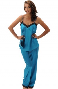 Alexander Del Rossa Women's Satin Cami Tank Pajama Set with Pants and Sleep Mask