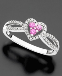 Love is in the air. This ring feature round-cut pink sapphire (1/8 ct. t.w.) and round-cut diamond (1/8 ct. t.w.) set in 14k white gold.