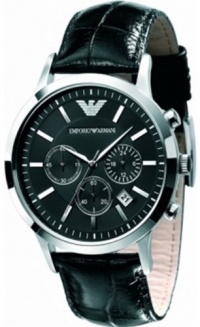 Emporio Armani Chronograph Black Dial Black Leather Men's Watch - AR2447