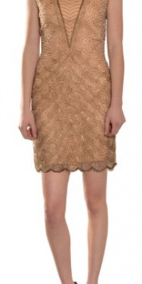 Aidan Mattox Women's Modern Beaded Scalloped Hem Cocktail Evening Dress 0 Champagne