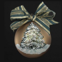 4 Sarabella Hand-Painted Glittered Christmas Tree Collectible Glass Ball Ornament