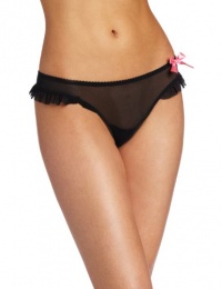 Betsey Johnson Women's Stretch Mesh Ruffle Thong Panty,Black,Medium