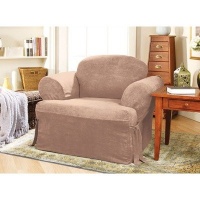 Sure Fit Soft Suede T-Cushion Chair Slipcover, Smoke Blue