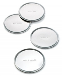 Engraved with four oft-heard phrases at a cocktail party – from with a twist to bottoms up – the Silver Street coasters raise a glass with the impeccable style of kate spade new york.