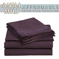 Anili Mili's Triple Stitch Embroidery Affordable 4 PC Bed Sheet Set - Queen Size, Plum Purple