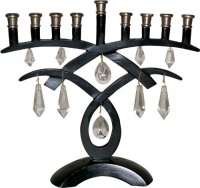 9-Branch Menorah with Hanging Crystals and Black & Antique Pewter Finish 8.25 H