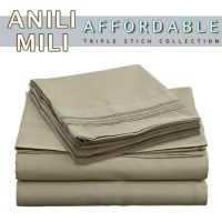 Anili Mili's Triple Stitch Embroidery Affordable 4 PC Bed Sheet Set - King Size, Sage Green