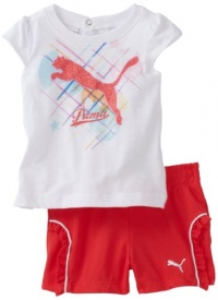 Puma - Kids Baby-girls Infant Tee And Mesh Short, White, 12 Months