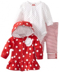 Little Me Baby-girls Newborn Polka Dots 3 Piece Jacket Set, White, 9 Months