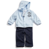 GUESS Kids Boys Teddy Tee, Jacket and Pant Set (0 - 9m), LIGHT BLUE (6/9M)