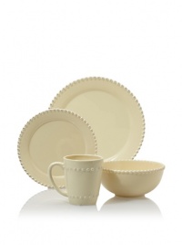 American Atelier Bianca Bead 16-Piece Dinnerware Set, Cream