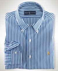 Polished stripes accent a classic-fitting sport shirt in lightweight cotton poplin for a handsome, modern look.