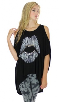 Lauren Moshi Macy Bullet Lips Open Shoulder Top in Black-S