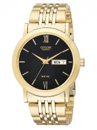 Citizen Quartz Day Date Gold Tone Black Dial Men's Watch - BK4052-59E