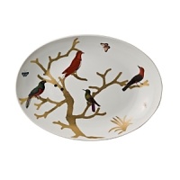 Embellished with a menagerie of songbirds, this nature-inspired porcelain coupe oval plate from Bernardaud brings an elegantly fanciful look to your table.