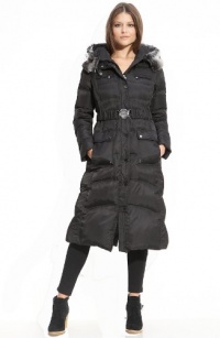 Laundry Plus Size Down Filled Coat with Faux Fur Hood-Black-3X