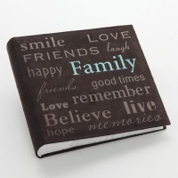 Pioneer Family Text Design Sewn Faux Suede Cover Photo Album, Brown