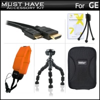 Must Have Accessories Kit For GE Active DV1-GG, DV1-AB, DV1-CO, DV1-LG, DV1-LG, DVX Waterproof/Shockproof 1080P Pocket Video Camera Includes Mini HDMI Cable + Hard Case + FLOAT STRAP + 7 Flexible Tripod + More