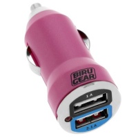 BIRUGEAR Metallic Hot Pink 2-Port USB Car Charger Adapter 2A for Apple iPhone 5, Apple iPod Touch 5th Generation, iPod nano 7th Generation