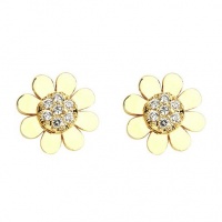 14k Gold Plated Flower CZ Children Stud Earrings with Screw-back