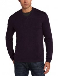 Perry Ellis Men's Long Sleeve Soild Merino V-Neck Sweater, Charcoal Heather, Medium