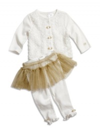 GUESS Kids Girls newborn button-front jacket, mesh skirt and leggings set (0-9m), OFF WHITE (3/6M)