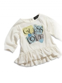 GUESS Kids Girls baby girl multimedia flounce top (12-24m), CREAM (12M)