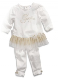 GUESS Kids Girls newborn long-sleeve ruffle tunic dress and leggings set (0-9m), OFF WHITE (3/6M)