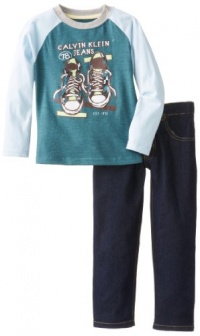 Calvin Klein Boys 2-7 Blue Top with Jean 4-7, Aqua, 5