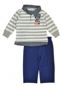 Calvin Klein Baby-Boys Newborn Polo Stripes Top With Pants, Gray, 0/3 Months