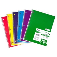 Mead Spiral Notebook, 4 Pack, 1-Subject, 70-Count, Wide Ruled, Assorted Colors (72873)