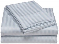 Elite Home Collection Wrinkle Resistant Woven Stripe 300-Thread Count 100-Percent Cotton Sateen Queen Sheet Set, Light Blue