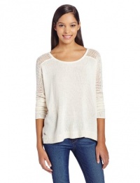 Calvin Klein Jeans Women's Mesh Inset Sweater, Egret, Large