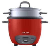 Aroma Arc-743-1Ngr 3-Cup (Uncooked) 6-Cup (Cooked) Rice Cooker and Food Steamer, Red