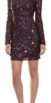 Aidan Mattox Women's Fully Sequins Long Sleeve Cocktail Evening Dress 10 Aubergine